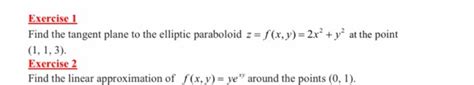 Solved Exercise 1 Find The Tangent Plane To The Elliptic