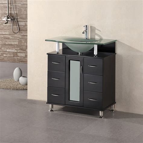 Design Element Huntington Espresso Single Sink Vanity With Frosted Tempered Glass And Glass Top