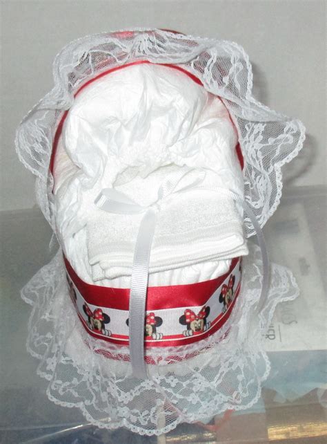 Red Minnie Mouse Mini Bassinet Diaper Cake Baby Shower T Centerpiece