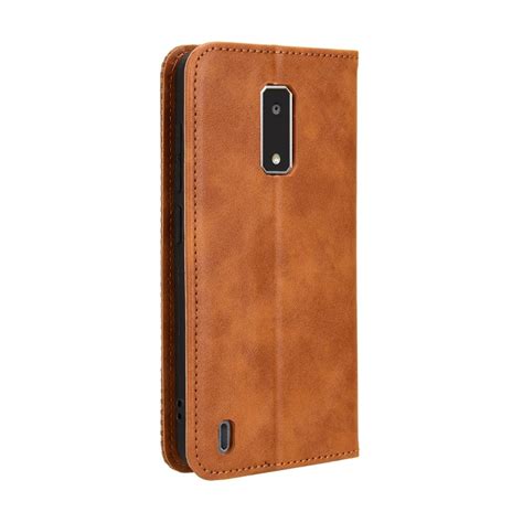 For Blu View 4 View 2 202 Magnetic Buckle Retro Texture Leather Phone Case Brown