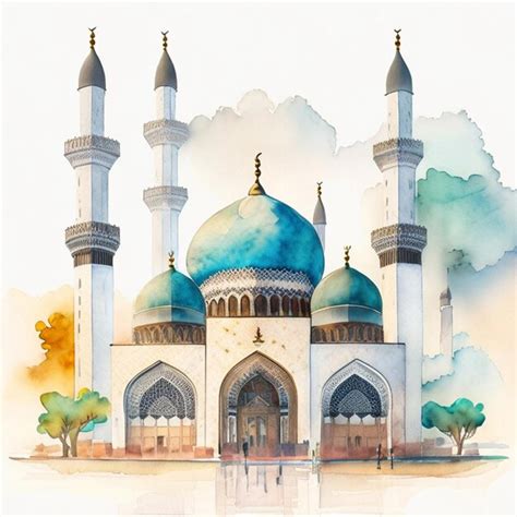 Premium Ai Image Mosque Watercolor Illustration