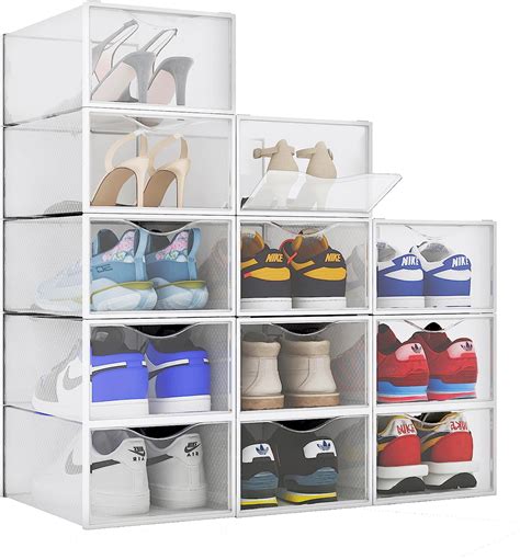 Bino 12 Pack Plastic Stackable Shoe Box Set Clear