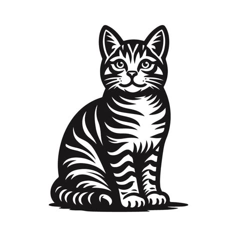 Free Tabby Cat Cute SVG Black And White SVG Vector File For Laser