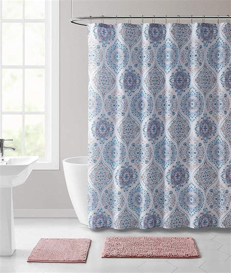 Serafina Home Floral Damask Fabric Shower Curtain Elegant Moroccan Teal Blue Purple Orange On