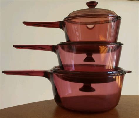 Corning Ware Pyrex Cranberry VISIONS Glass 6 Piece Saucepan Pots Set 2