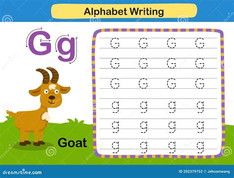 Alphabet Letter Exercise G Goat With Cartoon Vocabulary Stock Vector