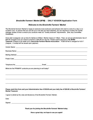 Fillable Online Daily Vendor Application Form Welcome To The Brockville