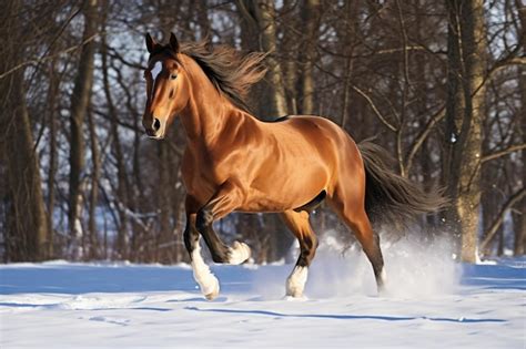 Premium AI Image | a horse running in the snow in a wooded area