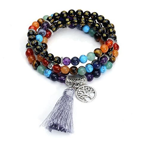 Onyx Noir 7 Chakras Collier Mala 108 Perles 6 Mm