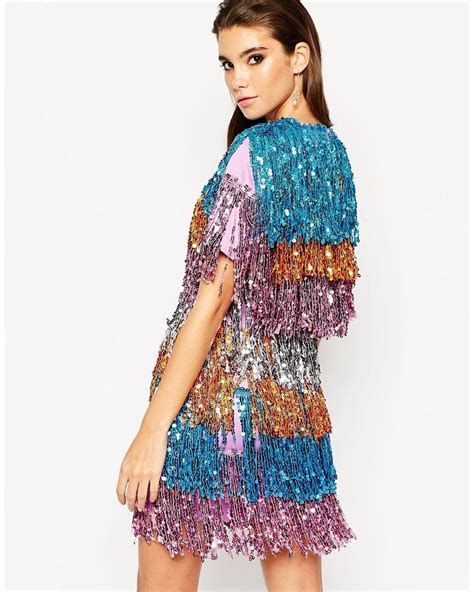 Asos Night Ombre Sequin Fringe Mini Dress Lyst