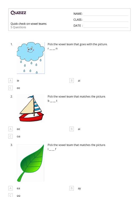 50 Vowel Teams Worksheets For Kindergarten On Quizizz Free And Printable