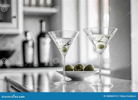 Martini In Glasses On A Kitchen Countertop Generative Ai Stock Image