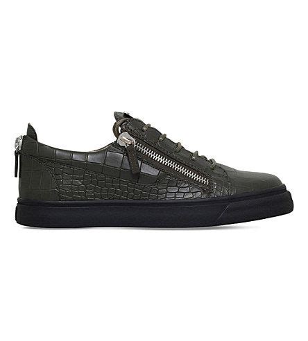 Giuseppe Zanotti Crocodile Embossed Leather Trainers In Khaki