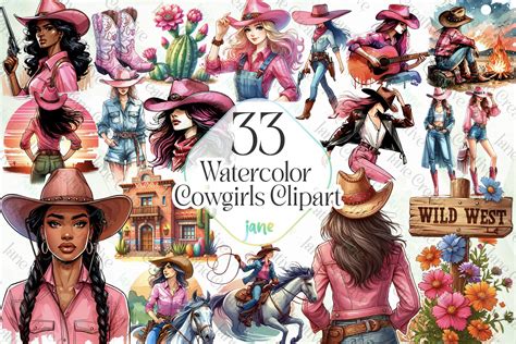 Watercolor Cowgirls Clipart Sublimation Graphic By Janecreative