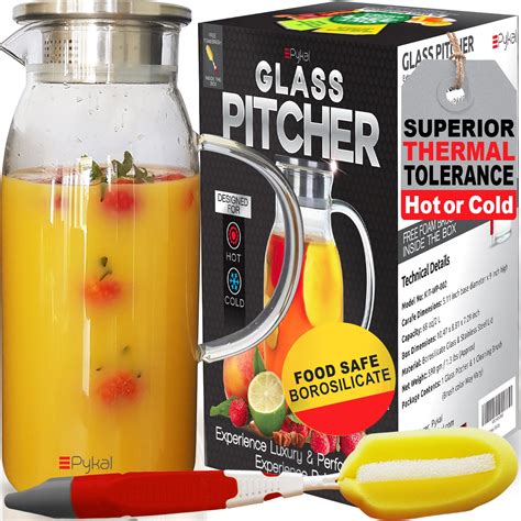 Buy Glass Water Pitcher With TIGHT Lid 60 Ounces Heat Resistant