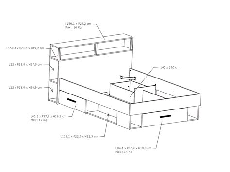 Bed X Cm Met Opbergruimte Naturel En Zwart Noalia