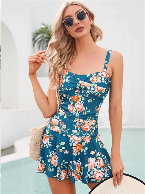 Mai Feminino Com Printing De Flores Plus Size Roupa De Banho De Uma Pe