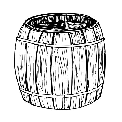 Wooden Barrel For Beer Or Wine Sketch With Keg For Rum And Honey