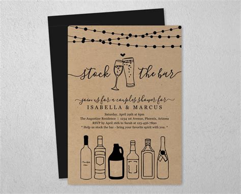 Stock The Bar Invitation Template Bridal Wedding Couple Shower Housewarming Rehearsal Dinner