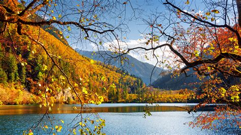 Fonds Decran 1366x768 Chine Vallée De Jiuzhaigou Parc Lac Automne