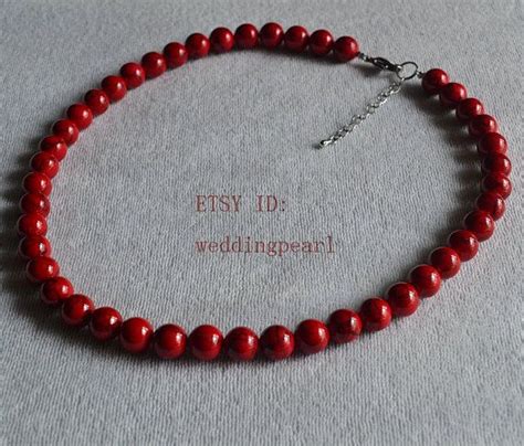 Red Turquoise Necklace 10 Mm Single Strand Turquoise Bead Necklace Bridesmaid Jewelry