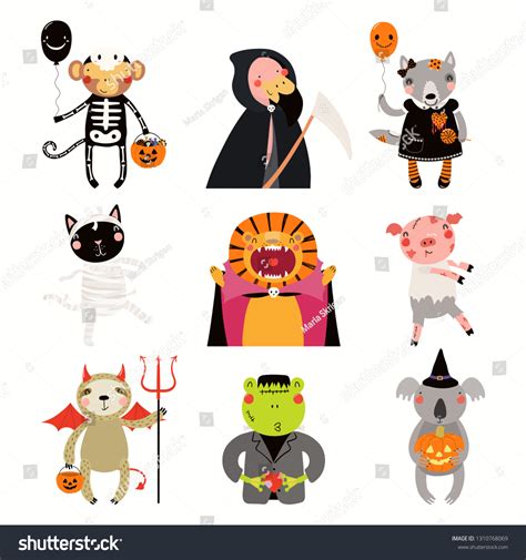 Big Halloween Set Cute Animals Costumes Stock Vector Royalty Free