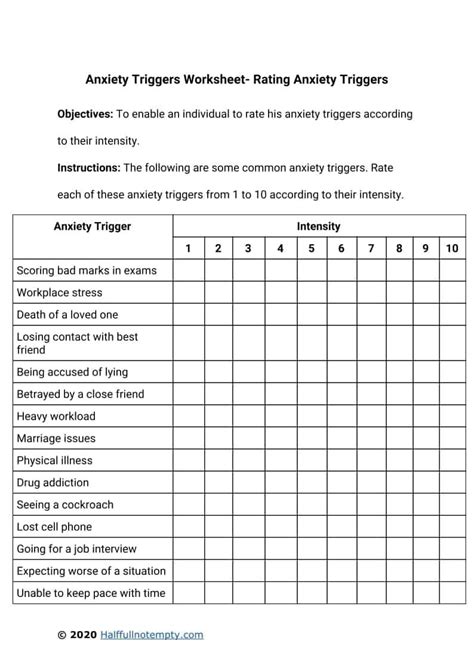 Anxiety Triggers Worksheets 7 Artofit