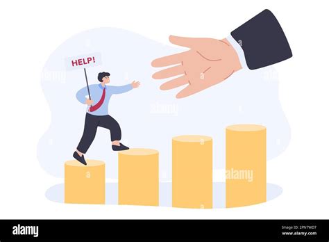 Extending Helping Hand To Businessman Flat Vector Illustration Stock