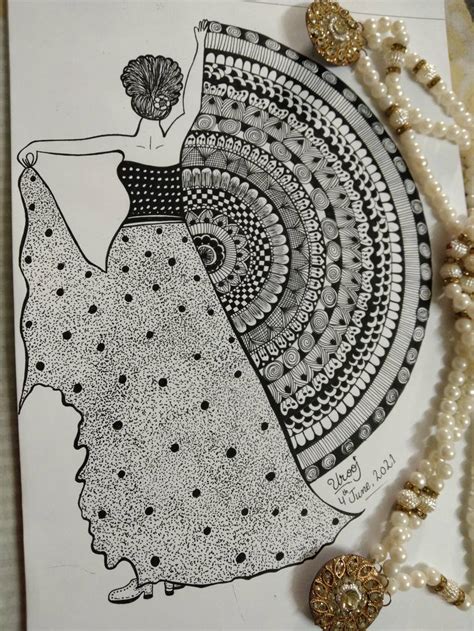 Dancing Girl Mandala Art Drawing by Urooj Mahmood | Saatchi Art