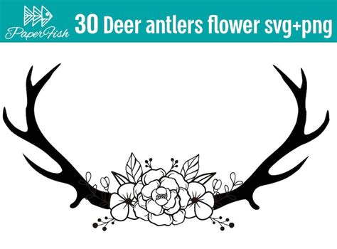 30 Deer Antlers SVG PNG Clipart Floral Deer Antlers Horn Etsy