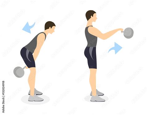 Kettlebell Swings Exercise On White Background Crossfit Exercise For