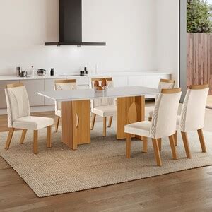 Mesa De Jantar Lugares Westminster Vidro Cinamomo Suede Creme