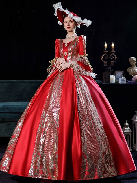 Euro Style Costumes Dress Red Retro Marie Antoinette Costume Masquerade Ball Gown