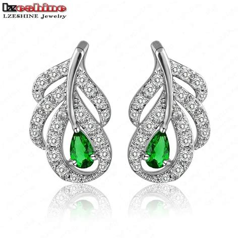 Lzeshine Exquisite Water Drop Earrings Silver Color Green Color Cubic