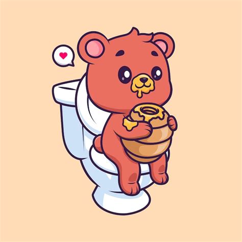 Urso fofo comendo favo de mel no banheiro ilustração do ícone do vetor