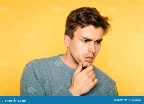 Puzzled Confused Man Scratch Beard Thinking Stock Image Image Of