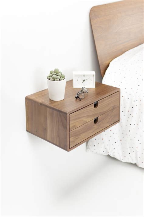 Walnut Floating Nightstand Bedside Table Drawer In Solid Etsy