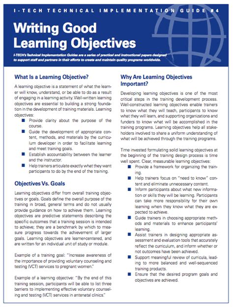 Writing good learning objectives – PreventConnect.org