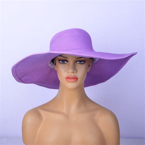 Purple Wide Brim Oversized Beach Hatsstraw Hatbeach Hat For Women