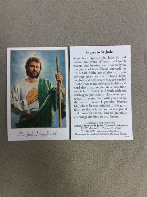 Saint Jude Cardboard Prayer Card Veritas Catholic Books And Ts