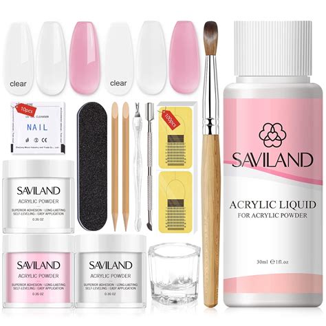 Saviland Acrylic Nail Kit For Beginner White Pink Clear