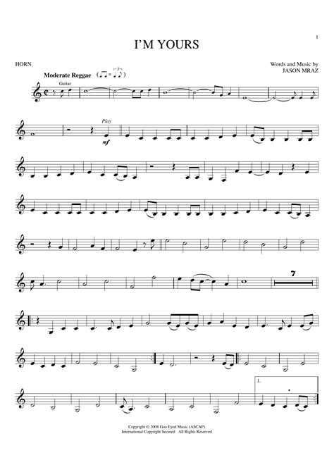 Im Yours By Jason Mraz Sheet Music For French Horn Playalong At Sheet Music Direct