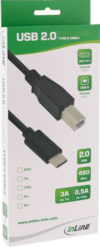 USB C Naar USB B Kabel USB2 0 Tot 1A Zwart 5 Meter Bol