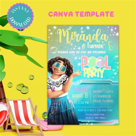 Encanto Pool Party Birthday Invitation Pool Party Invite Etsy