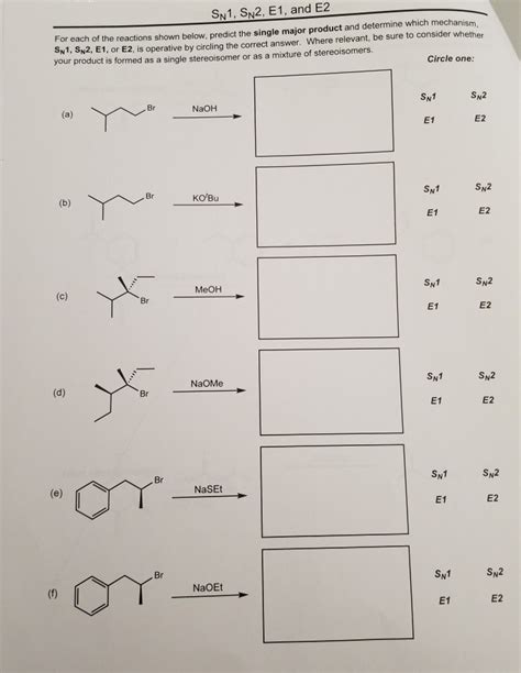 Sn And Sn Reactions Worksheet