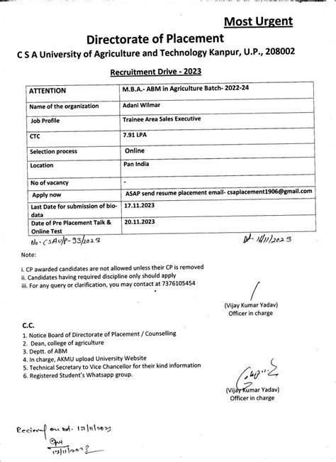 Recruitment Drive Campus Placement In Adani Wilmar