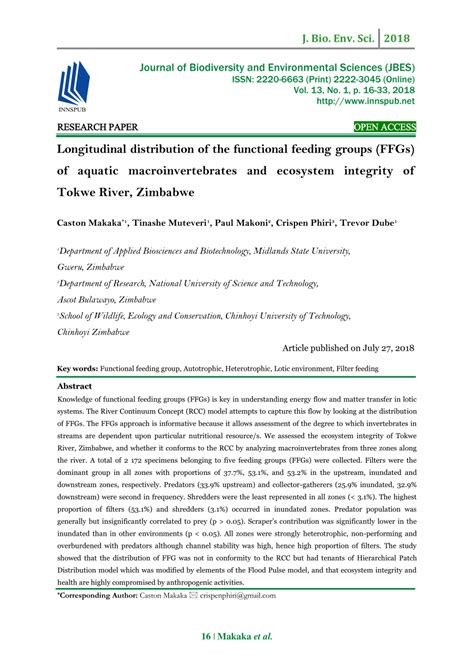 PDF Longitudinal Distribution Of The Functional Feeding Groups FFGs