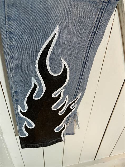 Black Flame Jeans Custom Hand Painted Denim Etsy