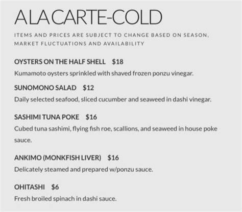 Sushi Kashiba Menu In Seattle Washington Usa