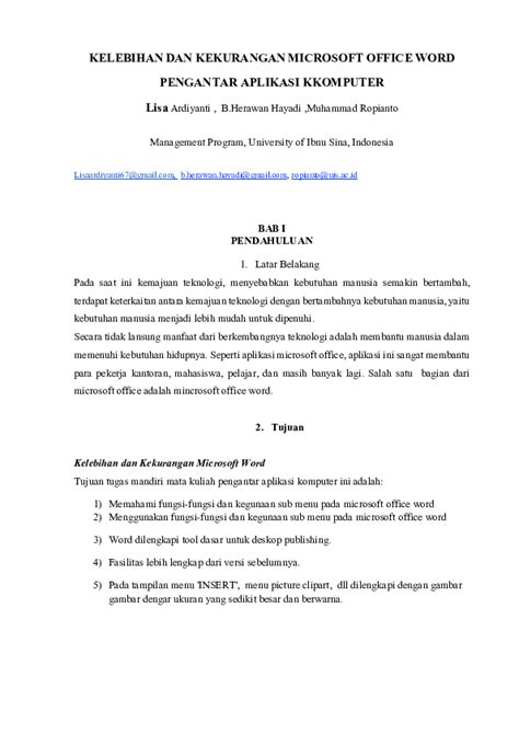 (PDF) Kekurangan dan Kelebihan Microsoftword PENGANTAR APLIKASI KOMPUTER 